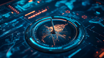 Futuristic Digital Compass with World Map Interface