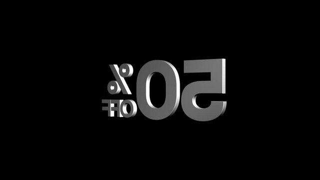 50% off 3D text looped animation with discount sale on red black white 4k background. super offer discount. 50%. fifty Percentage off