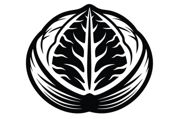 Black and White Cabbage Head Illustration, Minimalist Vegetable Art Design, Modern Cutout