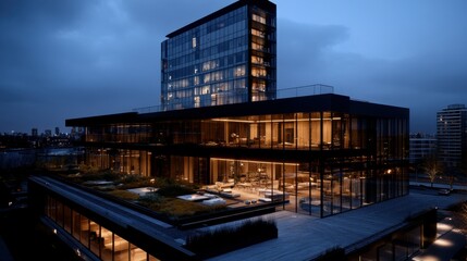 A rooftop garden on a modern apartment complex