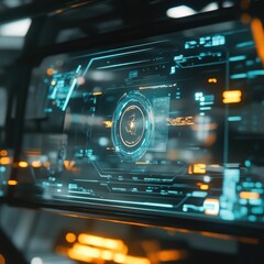Obraz premium Futuristic display shows glowing data streams.