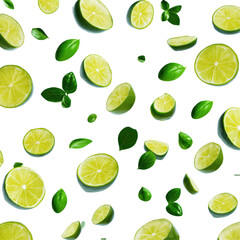 Vibrant Display Of Sliced Limes And Fresh  isolated on a transparent background