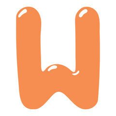 Latin letter W shaped balloon, rounded glossy design, isolated vector on transparent background. Hand drawn illustration. Holiday, party, celebration, anniversary, birthday card, banner element