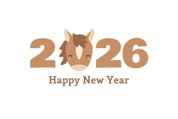 2026 Chinese Lunar New Year cute cartoon horse face, isolated. Flat style vector illustration. Asian zodiac sign, animal character. CNY, Seollal, Tet holiday card, banner, poster, decor design element