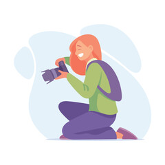 A young photographer passionately capturing beautiful moments in the great outdoors and nature