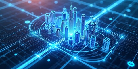 Obraz premium Artificial intelligence city concept autonomous data traffic