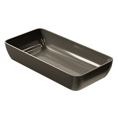 A black sink with a white rim