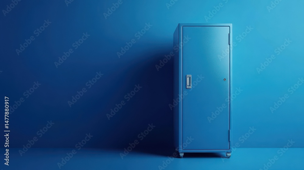 Poster cyber security concept and digital data protection with a locker in a blue background created with a