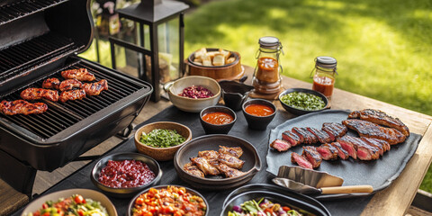 Grilling delicious meats on a sunny backyard afternoon Generative AI