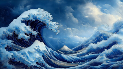 Majestic ocean waves crashing with vibrant blue hues