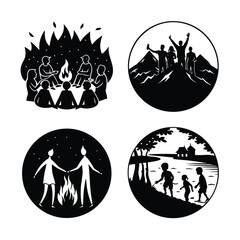 Family Campfire Gathering in Forest Silhouette