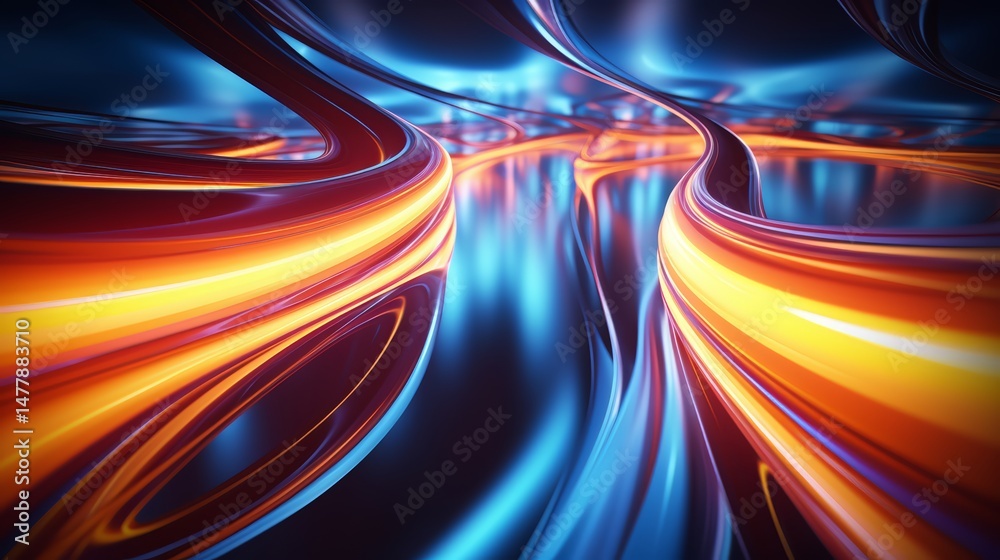 Leinwandbilder colorful abstract image with blue and orange lines. the image has a futuristic and dynamic feel to i