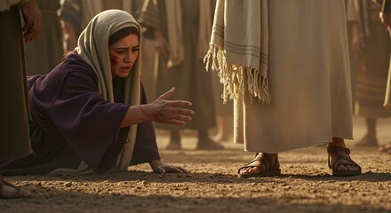 Woman’s Hand Touching the Hem of Jesus' Robe – Biblical Scene in Ultra Realism