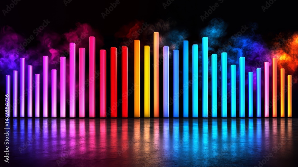 Aufkleber Colorful display of lights with a dark background. The lights are arranged in a way that they look like they are in a row