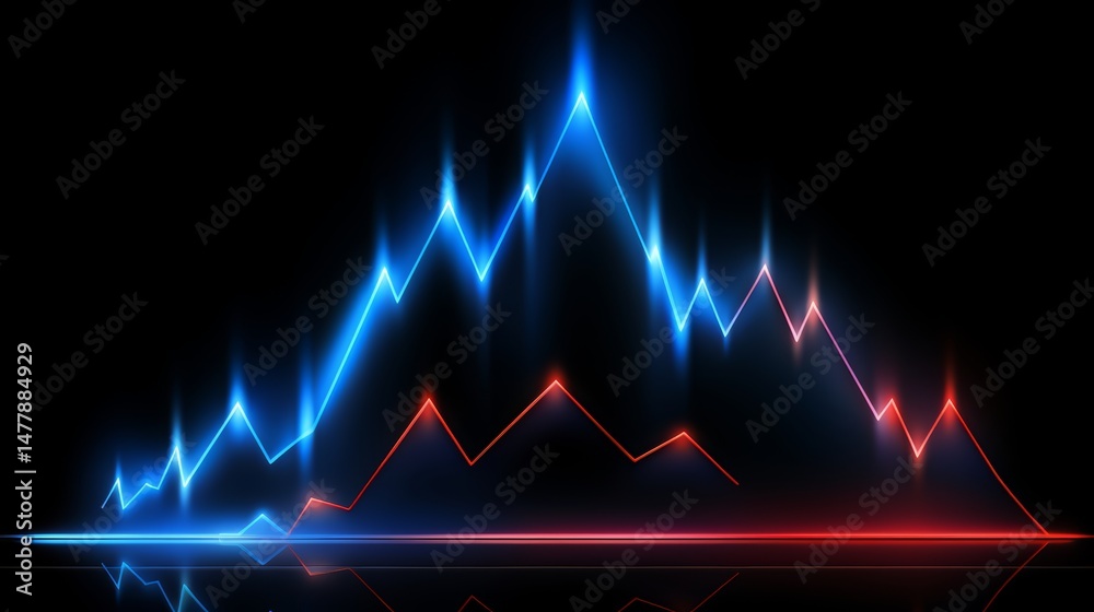 Aufkleber Colorful graph with red and blue lines that are connected to each other. The graph is in the middle of a black background