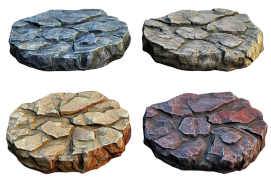 Four Stone Platforms in Varied Colors on Black Background
