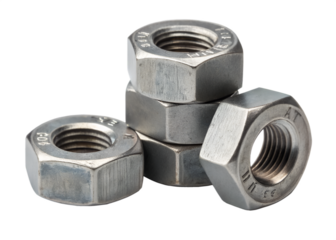 Metal hex nuts pile isolated on white background