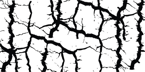 Rustic cracked vector texture with many cracks and scratches. Abstract background. Broken and damaged surface. Aged backdrop. Vector graphic illustration with transparent white. EPS10.
