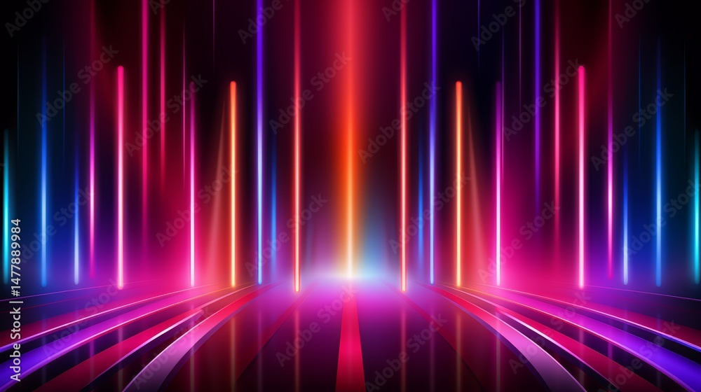 Aufkleber colorful, neon-lit background with a long, thin, red line. the background is filled with many differ