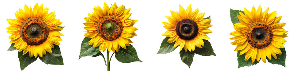 Fototapeta premium Single piece of sunflower collection top view isolated on transparent background