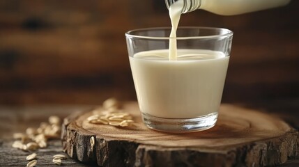 Pouring oat milk into a glass
