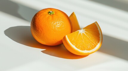 Fresh Orange Fruit with Slices on Light Surface in Natural Light