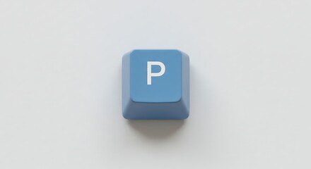 Close-up of a Blue 'P' Keycap on a White Surface