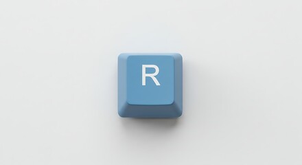 Single blue R keycap on white background