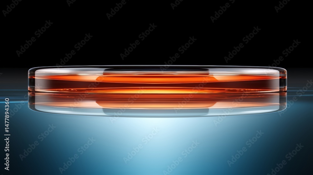 Poster glass object with a red substance in it. the glass is clear and the substance is orange