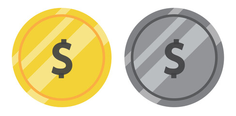 gold and silver dollar coin icons, dollar sign