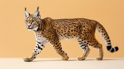 Naklejka premium Realistic Lynx Walking on a Solid Color Background
