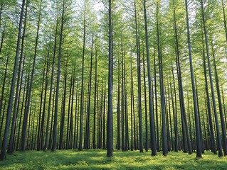 Obraz premium Lush forest canopy, sunlight filtering through