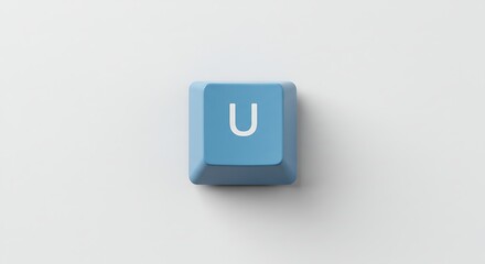 Single blue keyboard key with letter U on white background