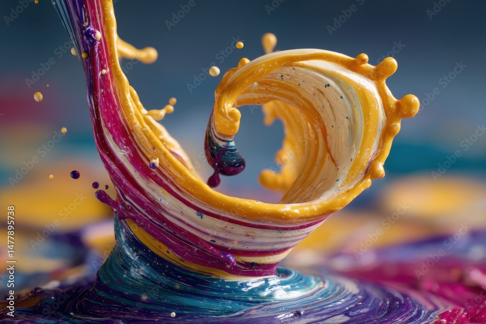 Poster a mesmerizing close-up of vibrant colorful paints colliding and swirling in a captivating abstract f
