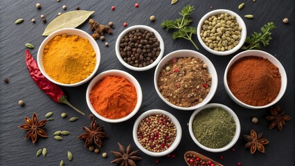 Aromatic Spices and Herbs Collection on Dark Background