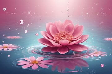 Pink Flower Floating on Glittering Water