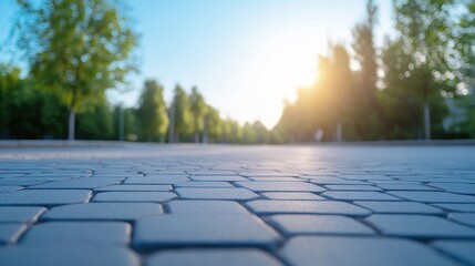 Fototapeta premium Interlocking stone pavement texture in natural light urban landscape