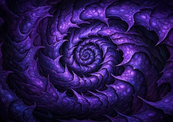 Obraz premium An intricate and dark purple textured abstract spiral with sharp spiked edges creates an intense and mysterious organic pattern.