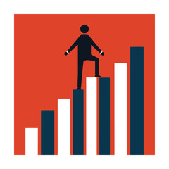 Businessman climbing on a graph representing success and business achievement in red background