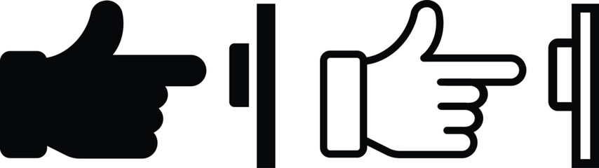 Door bells icons set. Symbol isolated white background. Silhouette and Line Icon. Finger pressing button
