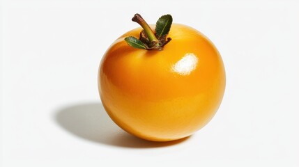 Bright Orange Fruit on White Background with Green Leaves