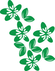 Green Floral Design Element with Simple Flowers and Leaves for Decoration