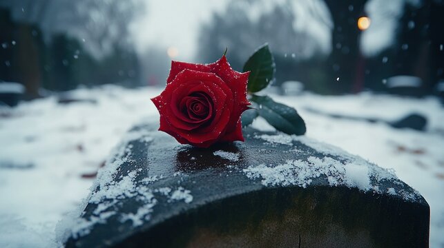 Red rose on snowy grave (1)
