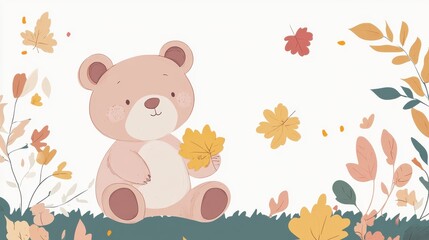 Obraz premium nice to meet you slogan with bear doll vector illustration illustration , no logos, no brands