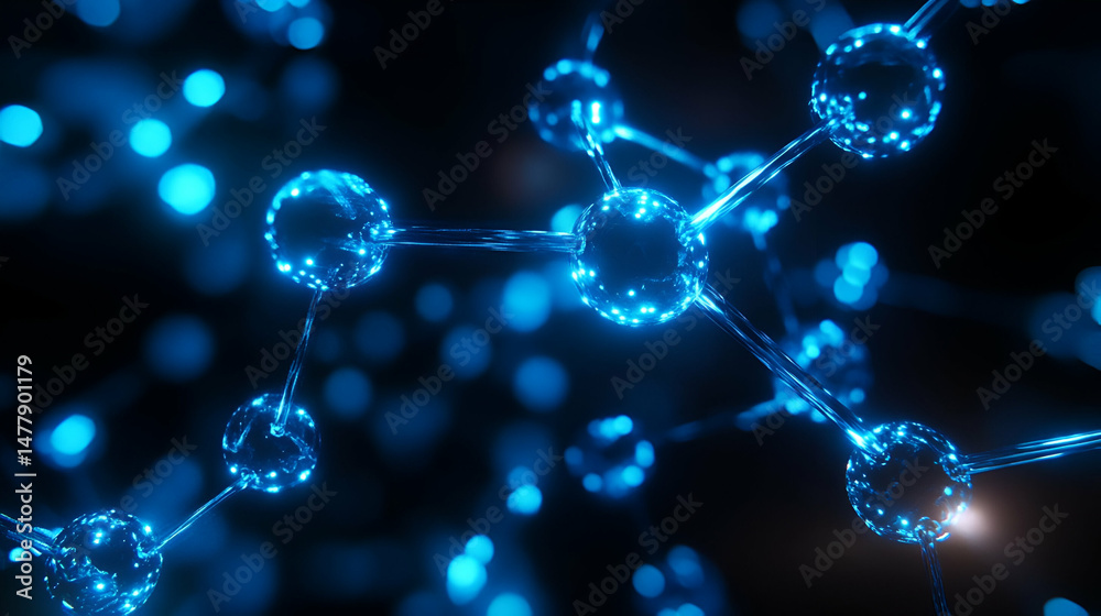 Poster glowing blue molecular structure abstract background