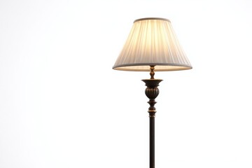 Elegant floor lamp with a pleated off-white shade, casting a warm glow against a bright white background. The lamp's dark bronze finish adds a touch of sophistication.
