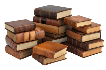Stacks of Old Leather Bound Books on a Black Background for Education and History Concepts