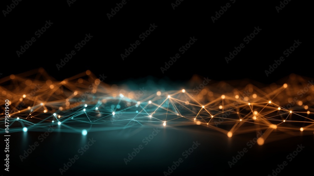 Poster This captivating network visualization features glowing nodes and connecting lines illustrating the dynamic flow of data and the importance of cybersecurity technologies