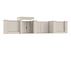 A white building with a gate and a door