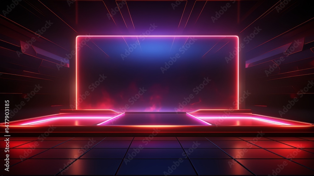 Aufkleber neon sign with a red and blue background. the sign is empty and the background is dark